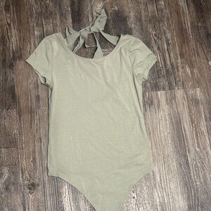 American Eagle Sage Green Tie-neck Bodysuit